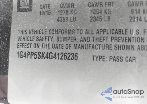 2016 Buick Verano from USA, damaged, VIN 1G4PP5SK4G4126236